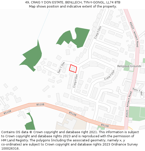 49, CRAIG Y DON ESTATE, BENLLECH, TYN-Y-GONGL, LL74 8TB: Location map and indicative extent of plot