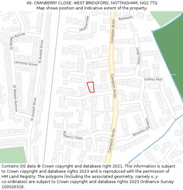 49, CRANBERRY CLOSE, WEST BRIDGFORD, NOTTINGHAM, NG2 7TQ: Location map and indicative extent of plot