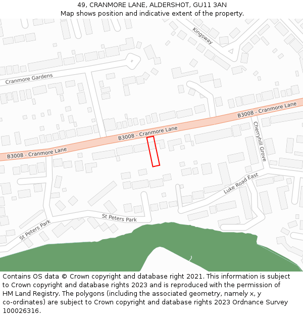 49, CRANMORE LANE, ALDERSHOT, GU11 3AN: Location map and indicative extent of plot