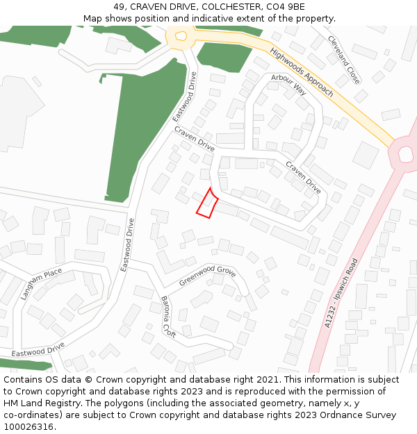 49, CRAVEN DRIVE, COLCHESTER, CO4 9BE: Location map and indicative extent of plot