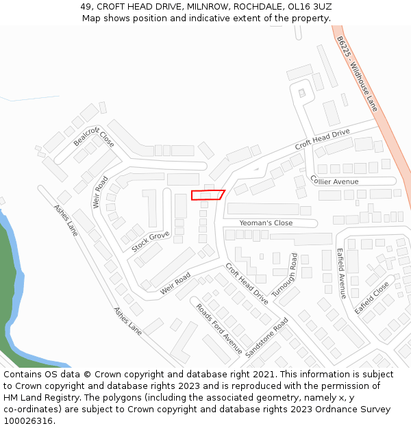 49, CROFT HEAD DRIVE, MILNROW, ROCHDALE, OL16 3UZ: Location map and indicative extent of plot