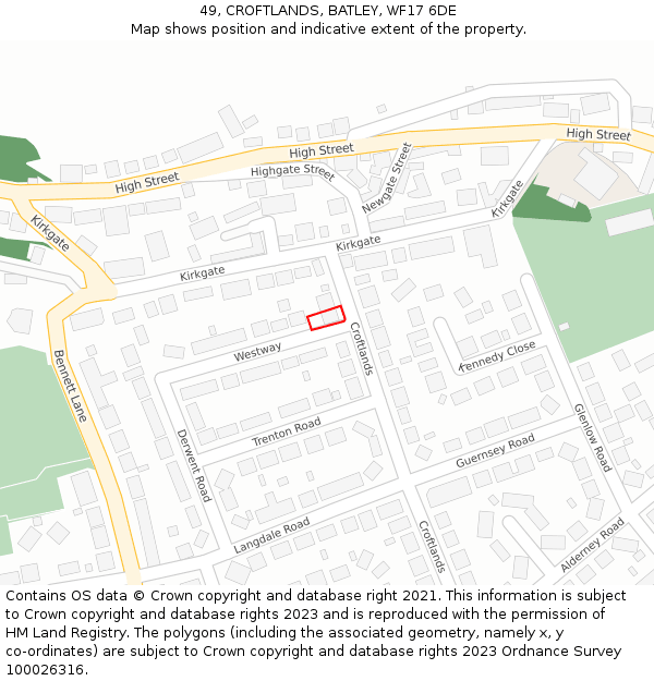 49, CROFTLANDS, BATLEY, WF17 6DE: Location map and indicative extent of plot