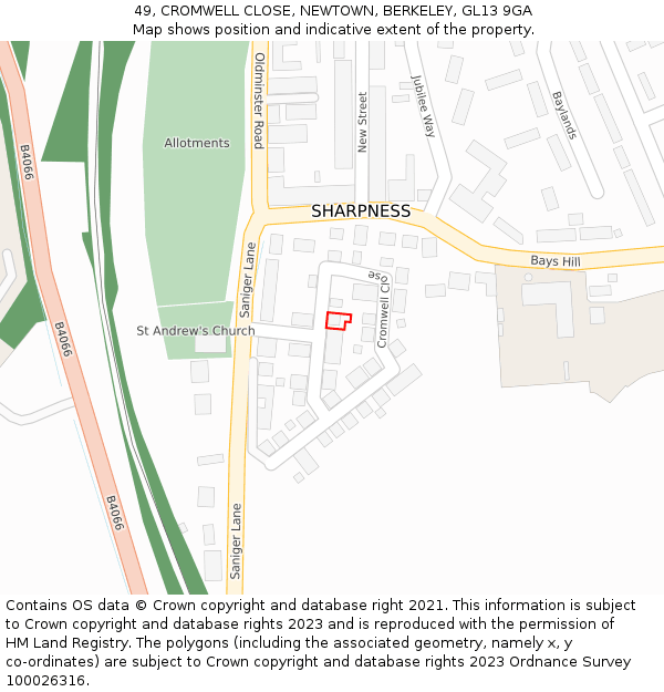 49, CROMWELL CLOSE, NEWTOWN, BERKELEY, GL13 9GA: Location map and indicative extent of plot