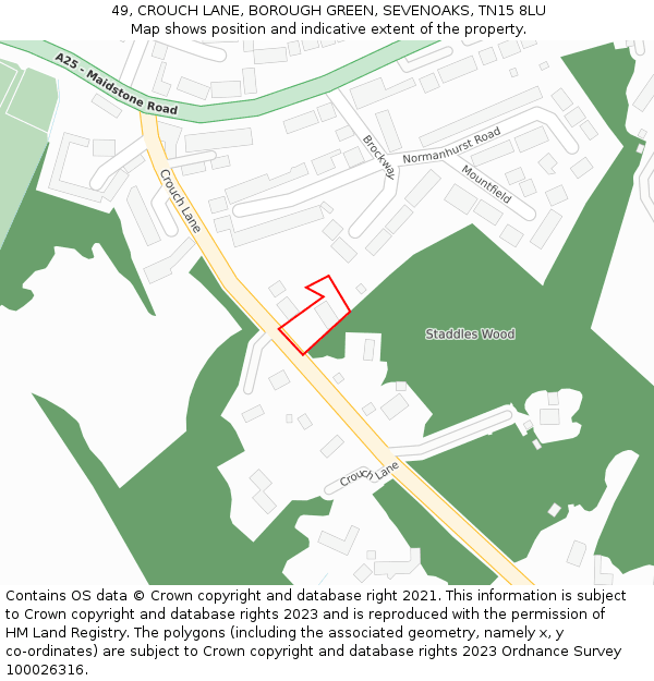 49, CROUCH LANE, BOROUGH GREEN, SEVENOAKS, TN15 8LU: Location map and indicative extent of plot