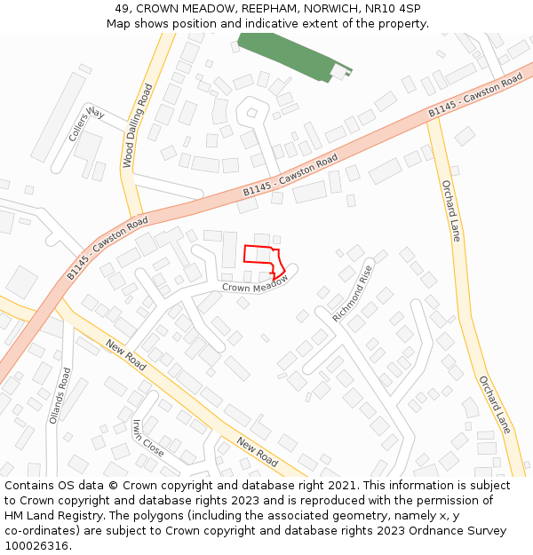 49, CROWN MEADOW, REEPHAM, NORWICH, NR10 4SP: Location map and indicative extent of plot