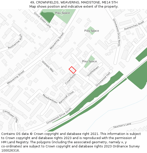 49, CROWNFIELDS, WEAVERING, MAIDSTONE, ME14 5TH: Location map and indicative extent of plot