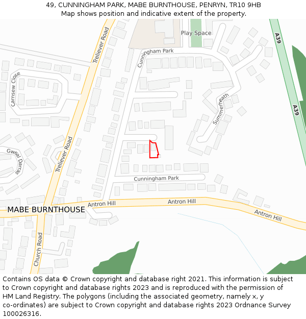 49, CUNNINGHAM PARK, MABE BURNTHOUSE, PENRYN, TR10 9HB: Location map and indicative extent of plot
