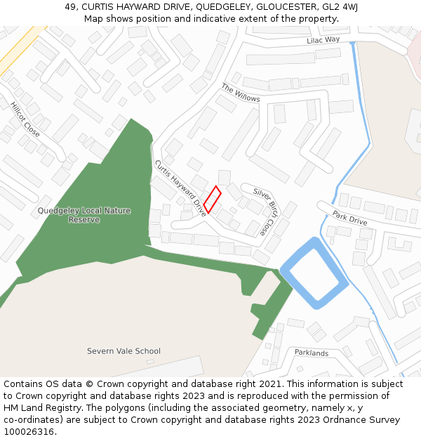 49, CURTIS HAYWARD DRIVE, QUEDGELEY, GLOUCESTER, GL2 4WJ: Location map and indicative extent of plot