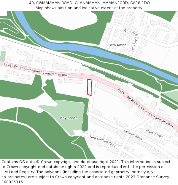 49, CWMAMMAN ROAD, GLANAMMAN, AMMANFORD, SA18 1DQ: Location map and indicative extent of plot