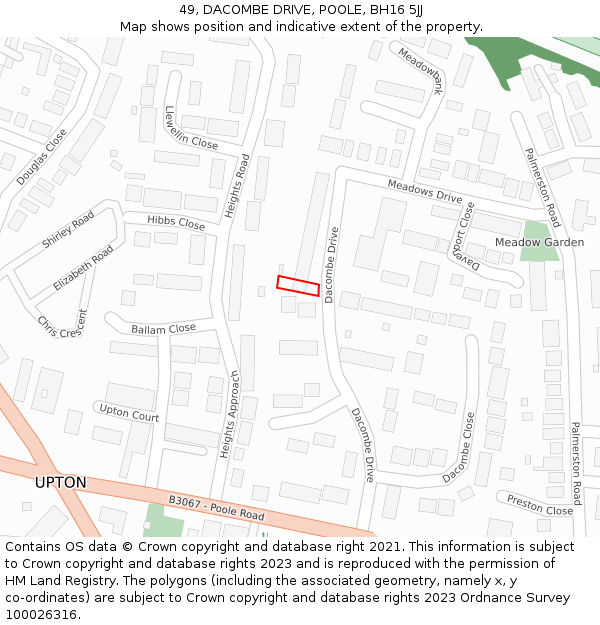 49, DACOMBE DRIVE, POOLE, BH16 5JJ: Location map and indicative extent of plot