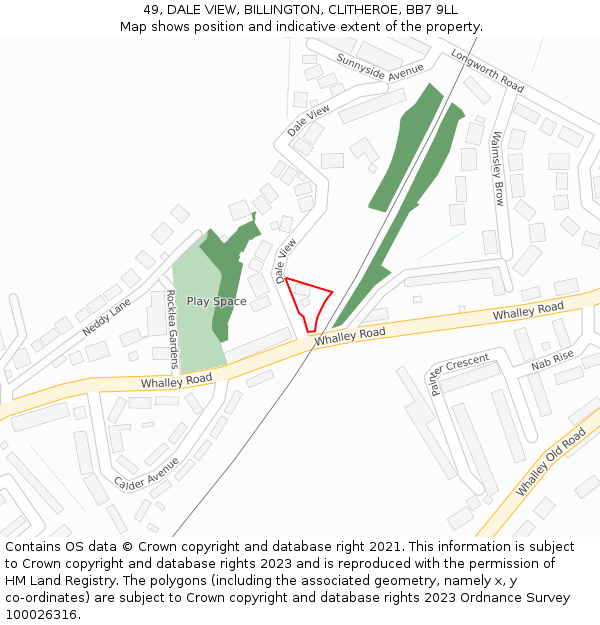 49, DALE VIEW, BILLINGTON, CLITHEROE, BB7 9LL: Location map and indicative extent of plot