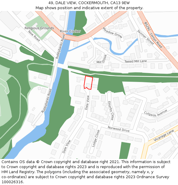 49, DALE VIEW, COCKERMOUTH, CA13 9EW: Location map and indicative extent of plot