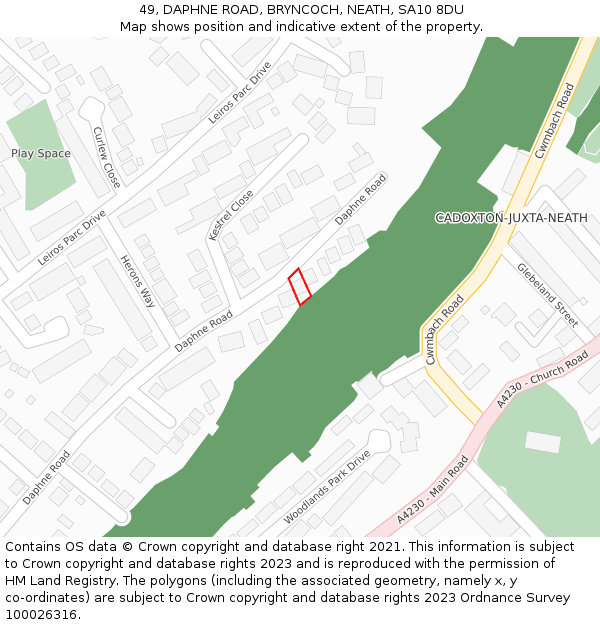 49, DAPHNE ROAD, BRYNCOCH, NEATH, SA10 8DU: Location map and indicative extent of plot