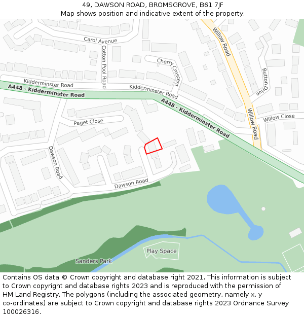 49, DAWSON ROAD, BROMSGROVE, B61 7JF: Location map and indicative extent of plot