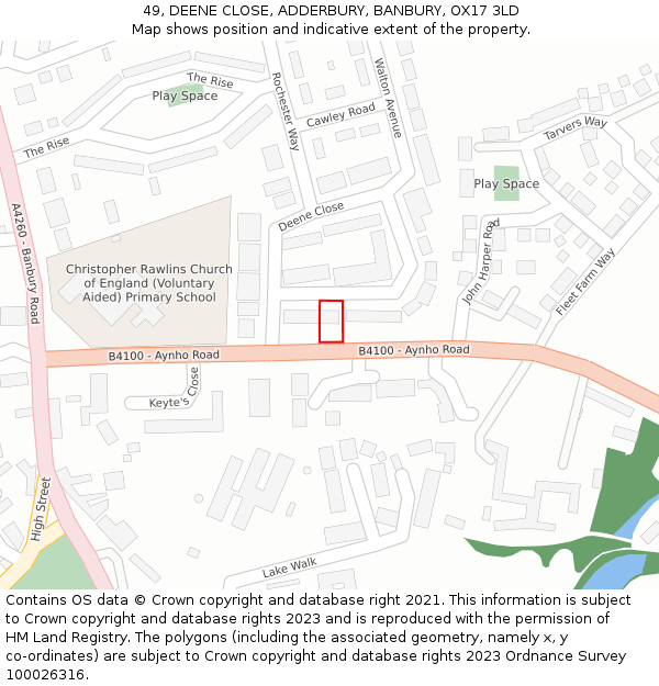 49, DEENE CLOSE, ADDERBURY, BANBURY, OX17 3LD: Location map and indicative extent of plot