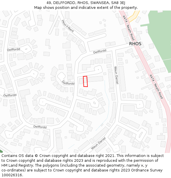 49, DELFFORDD, RHOS, SWANSEA, SA8 3EJ: Location map and indicative extent of plot