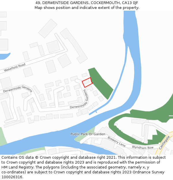 49, DERWENTSIDE GARDENS, COCKERMOUTH, CA13 0JF: Location map and indicative extent of plot