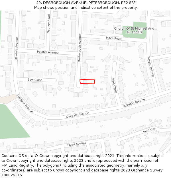 49, DESBOROUGH AVENUE, PETERBOROUGH, PE2 8RF: Location map and indicative extent of plot