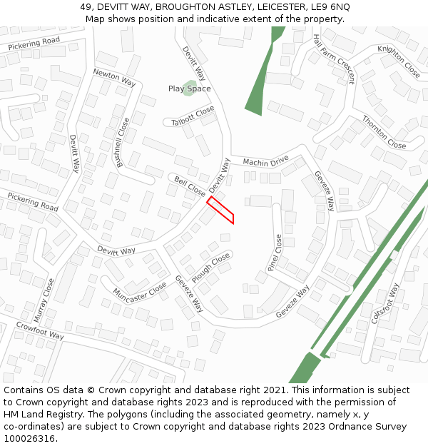 49, DEVITT WAY, BROUGHTON ASTLEY, LEICESTER, LE9 6NQ: Location map and indicative extent of plot