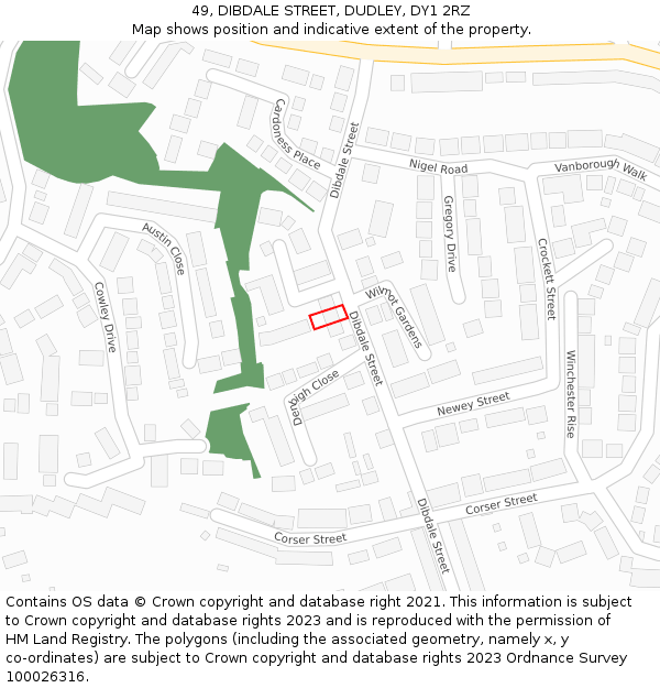 49, DIBDALE STREET, DUDLEY, DY1 2RZ: Location map and indicative extent of plot