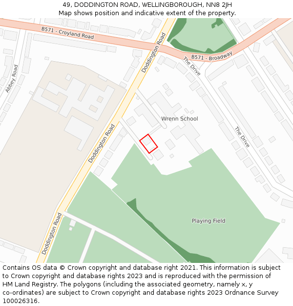 49, DODDINGTON ROAD, WELLINGBOROUGH, NN8 2JH: Location map and indicative extent of plot