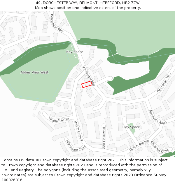 49, DORCHESTER WAY, BELMONT, HEREFORD, HR2 7ZW: Location map and indicative extent of plot