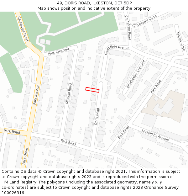 49, DORIS ROAD, ILKESTON, DE7 5DP: Location map and indicative extent of plot