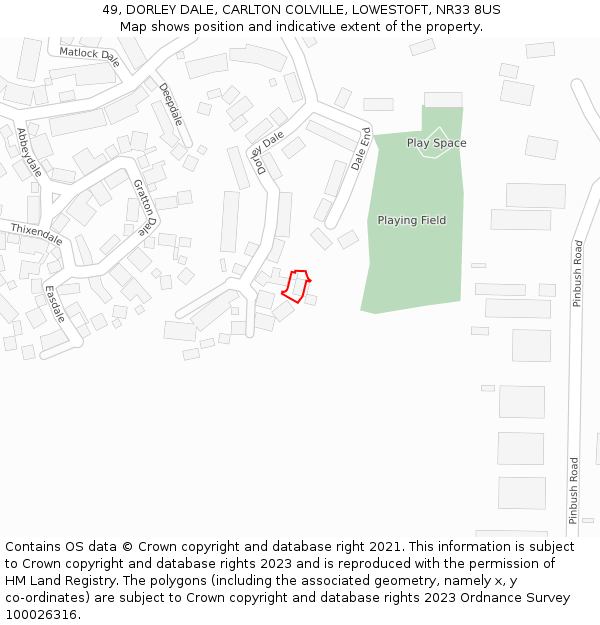 49, DORLEY DALE, CARLTON COLVILLE, LOWESTOFT, NR33 8US: Location map and indicative extent of plot