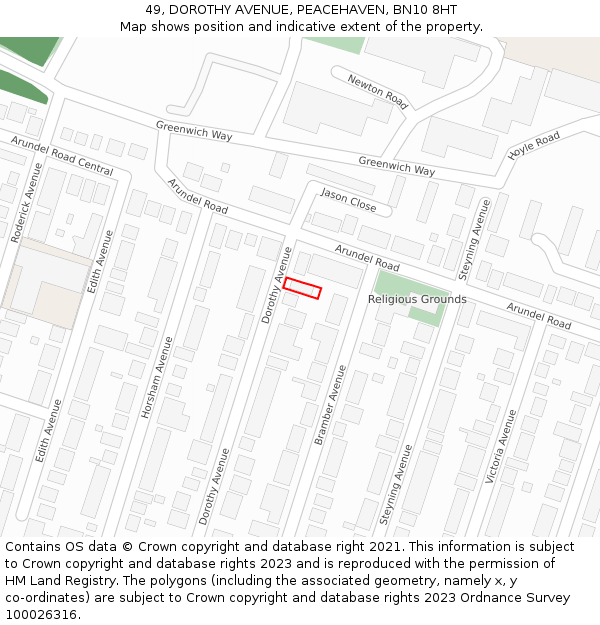 49, DOROTHY AVENUE, PEACEHAVEN, BN10 8HT: Location map and indicative extent of plot