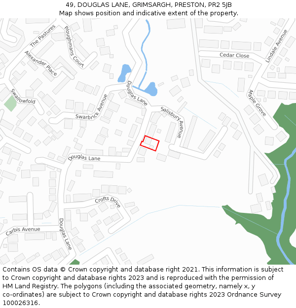 49, DOUGLAS LANE, GRIMSARGH, PRESTON, PR2 5JB: Location map and indicative extent of plot