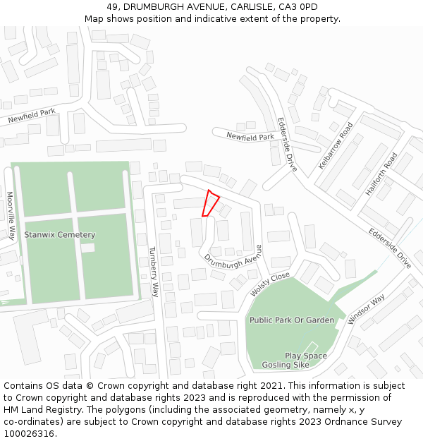 49, DRUMBURGH AVENUE, CARLISLE, CA3 0PD: Location map and indicative extent of plot
