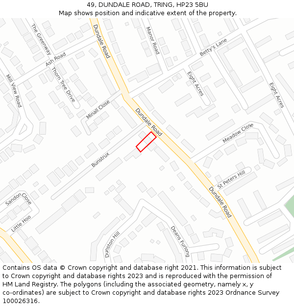 49, DUNDALE ROAD, TRING, HP23 5BU: Location map and indicative extent of plot