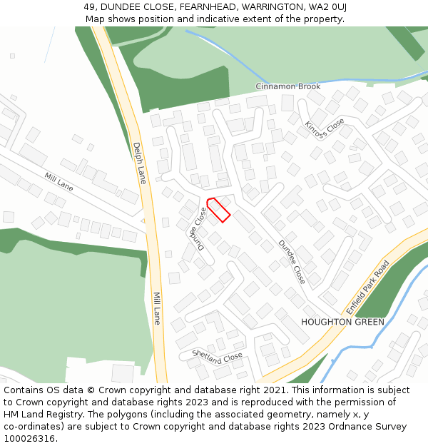 49, DUNDEE CLOSE, FEARNHEAD, WARRINGTON, WA2 0UJ: Location map and indicative extent of plot