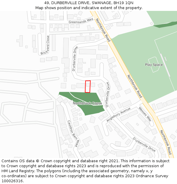 49, DURBERVILLE DRIVE, SWANAGE, BH19 1QN: Location map and indicative extent of plot