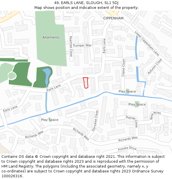 49, EARLS LANE, SLOUGH, SL1 5DJ: Location map and indicative extent of plot