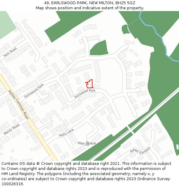 49, EARLSWOOD PARK, NEW MILTON, BH25 5GZ: Location map and indicative extent of plot