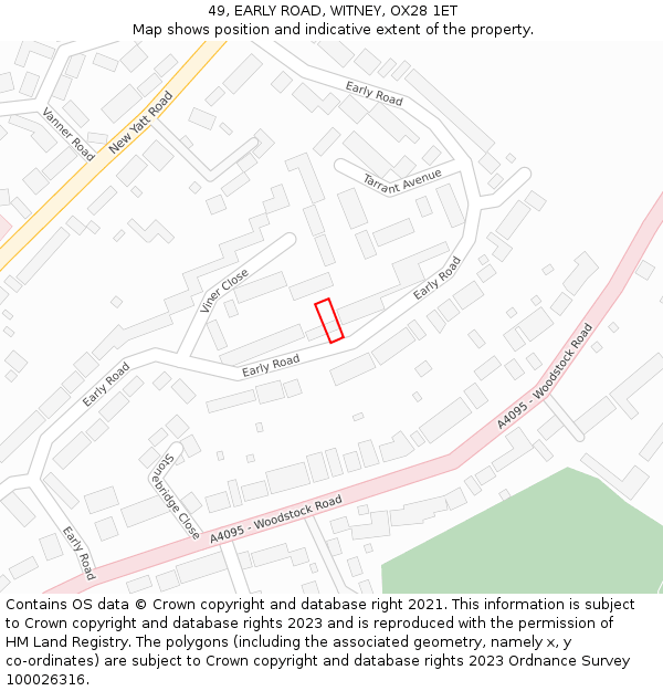 49, EARLY ROAD, WITNEY, OX28 1ET: Location map and indicative extent of plot