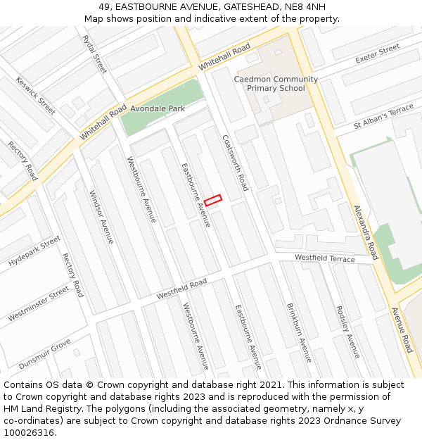 49, EASTBOURNE AVENUE, GATESHEAD, NE8 4NH: Location map and indicative extent of plot