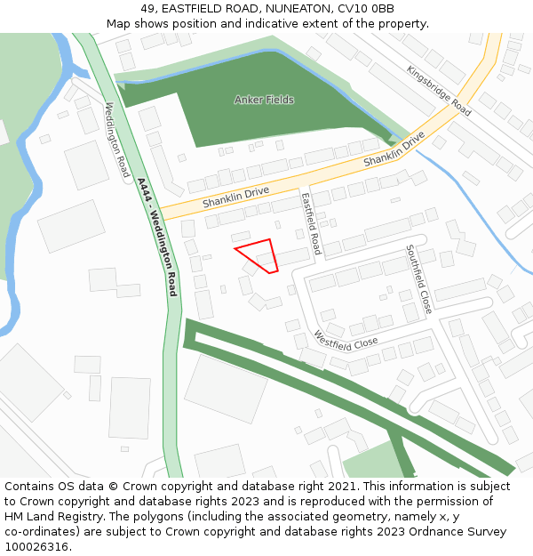 49, EASTFIELD ROAD, NUNEATON, CV10 0BB: Location map and indicative extent of plot