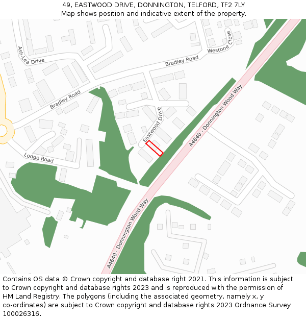 49, EASTWOOD DRIVE, DONNINGTON, TELFORD, TF2 7LY: Location map and indicative extent of plot