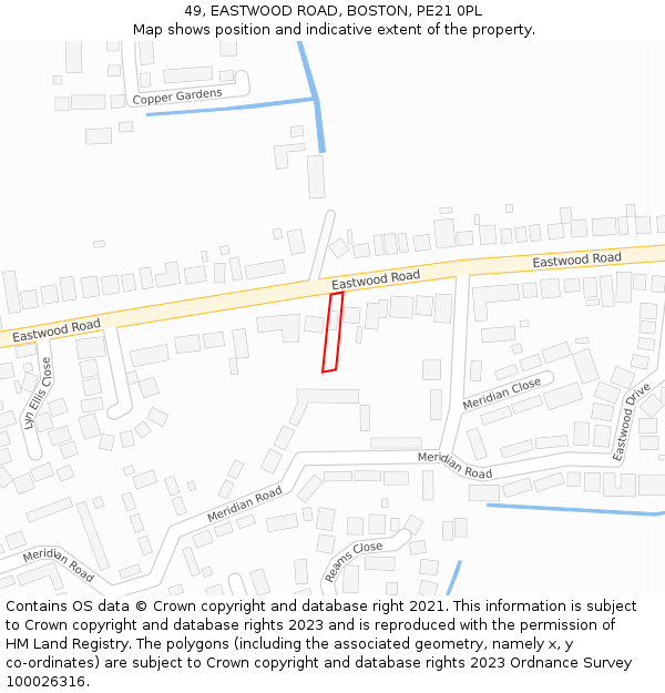 49, EASTWOOD ROAD, BOSTON, PE21 0PL: Location map and indicative extent of plot