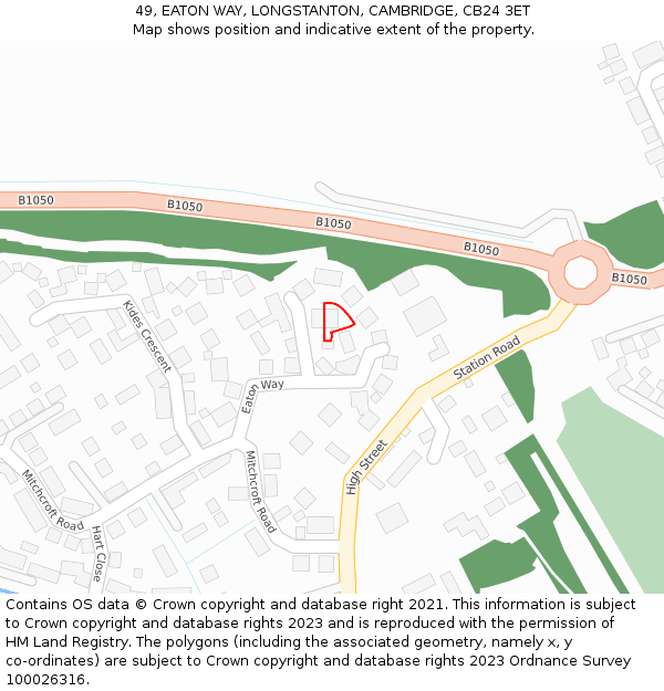 49, EATON WAY, LONGSTANTON, CAMBRIDGE, CB24 3ET: Location map and indicative extent of plot