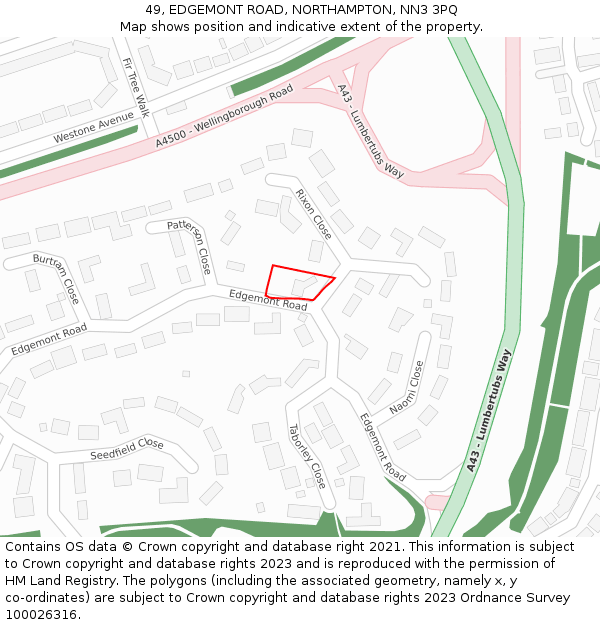 49, EDGEMONT ROAD, NORTHAMPTON, NN3 3PQ: Location map and indicative extent of plot