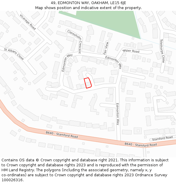 49, EDMONTON WAY, OAKHAM, LE15 6JE: Location map and indicative extent of plot