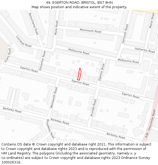 49, EGERTON ROAD, BRISTOL, BS7 8HN: Location map and indicative extent of plot