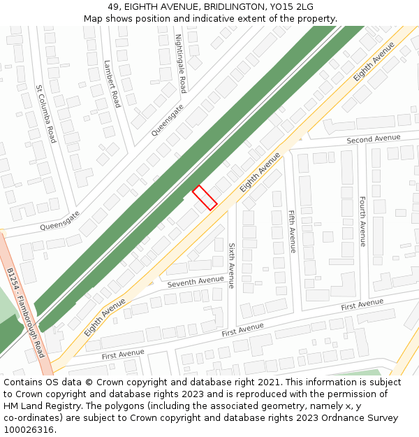 49, EIGHTH AVENUE, BRIDLINGTON, YO15 2LG: Location map and indicative extent of plot