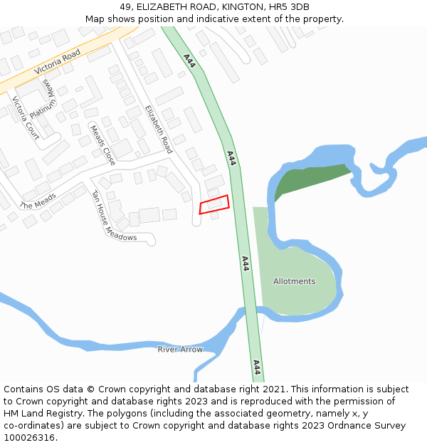 49, ELIZABETH ROAD, KINGTON, HR5 3DB: Location map and indicative extent of plot