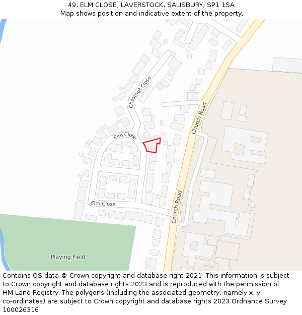 49, ELM CLOSE, LAVERSTOCK, SALISBURY, SP1 1SA: Location map and indicative extent of plot