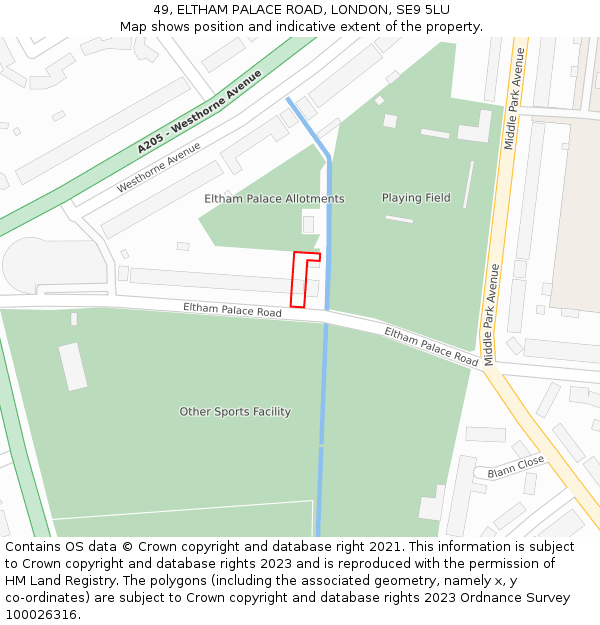 49, ELTHAM PALACE ROAD, LONDON, SE9 5LU: Location map and indicative extent of plot