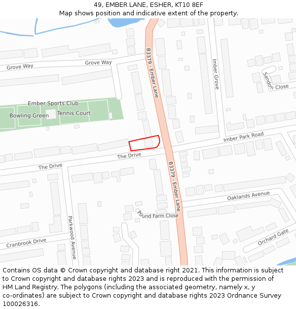 49, EMBER LANE, ESHER, KT10 8EF: Location map and indicative extent of plot